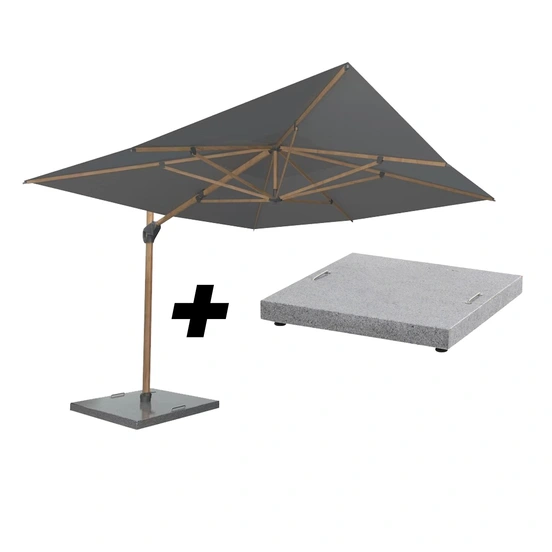 4 Seasons Outdoor Hacienda Wood Look Charcoal met Parasolvoet, 4 Seasons Outdoor, Tuinmeubels