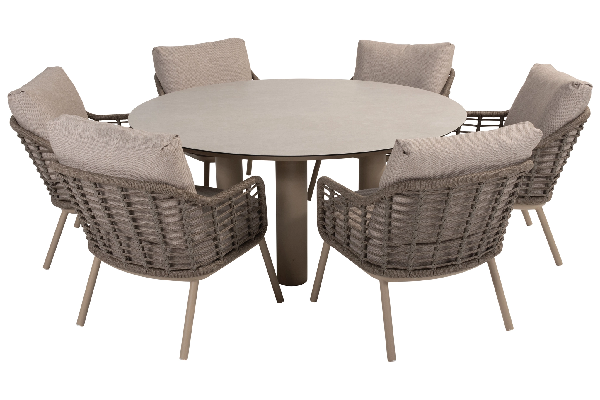 Donato Ø160 cm low dining met 6 Puglia stoelen