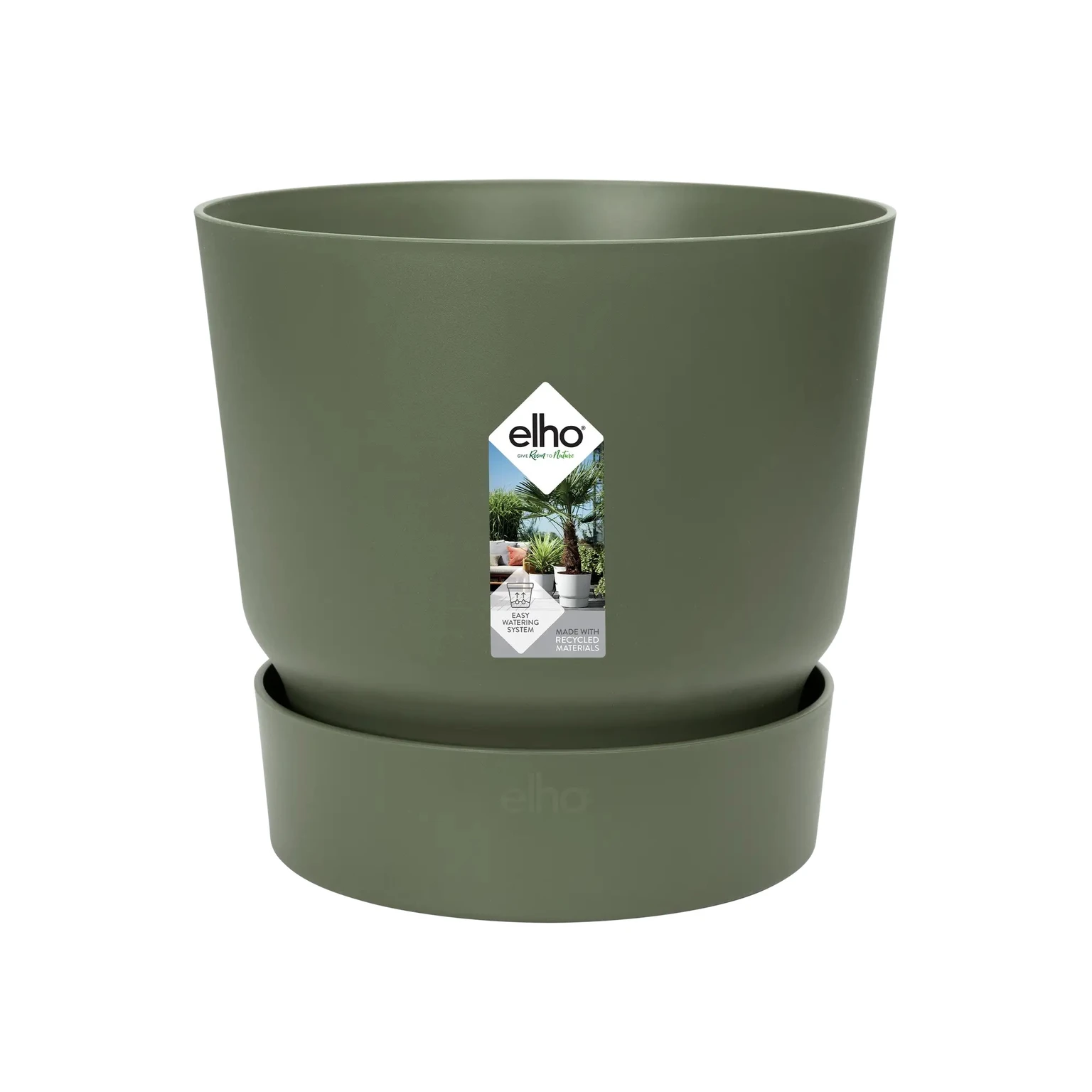 Elho Greenville Rond 55cm - Grote Bloempot voor Buiten - Inclusief Waterreservoir - 100% Gerecycled Plastic - Groen/Blad Groen