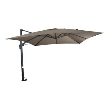 Grote Zweefparasol VirgoFlex Taupe 3x3m met Kruisvoet en Parasolvoettegels - Parasol, Lesli Living, Tuinmeubels