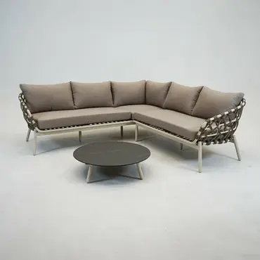 Hoekbank Dakota Creme Bruin, Vita Tuinmeubelen, tuinmeubels.nl