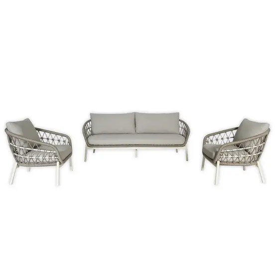 Loungeset Dakota Creme Bruin 4-delig Stoel Bank Aluminium Touw Buiten Tuinstoel Tuinbank Vita Lux - afbeelding 1