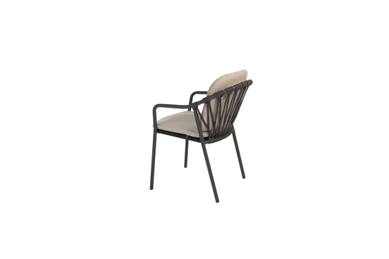 Manitoba stacking dining chair anthracite with 2 cushions zijkant links, 4 Seasons Outdoor, tuinmeubels.nl