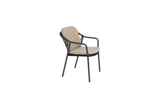 Manitoba stacking dining chair anthracite with 2 cushions zijkant rechts, 4 Seasons Outdoor, tuinmeubels.nl