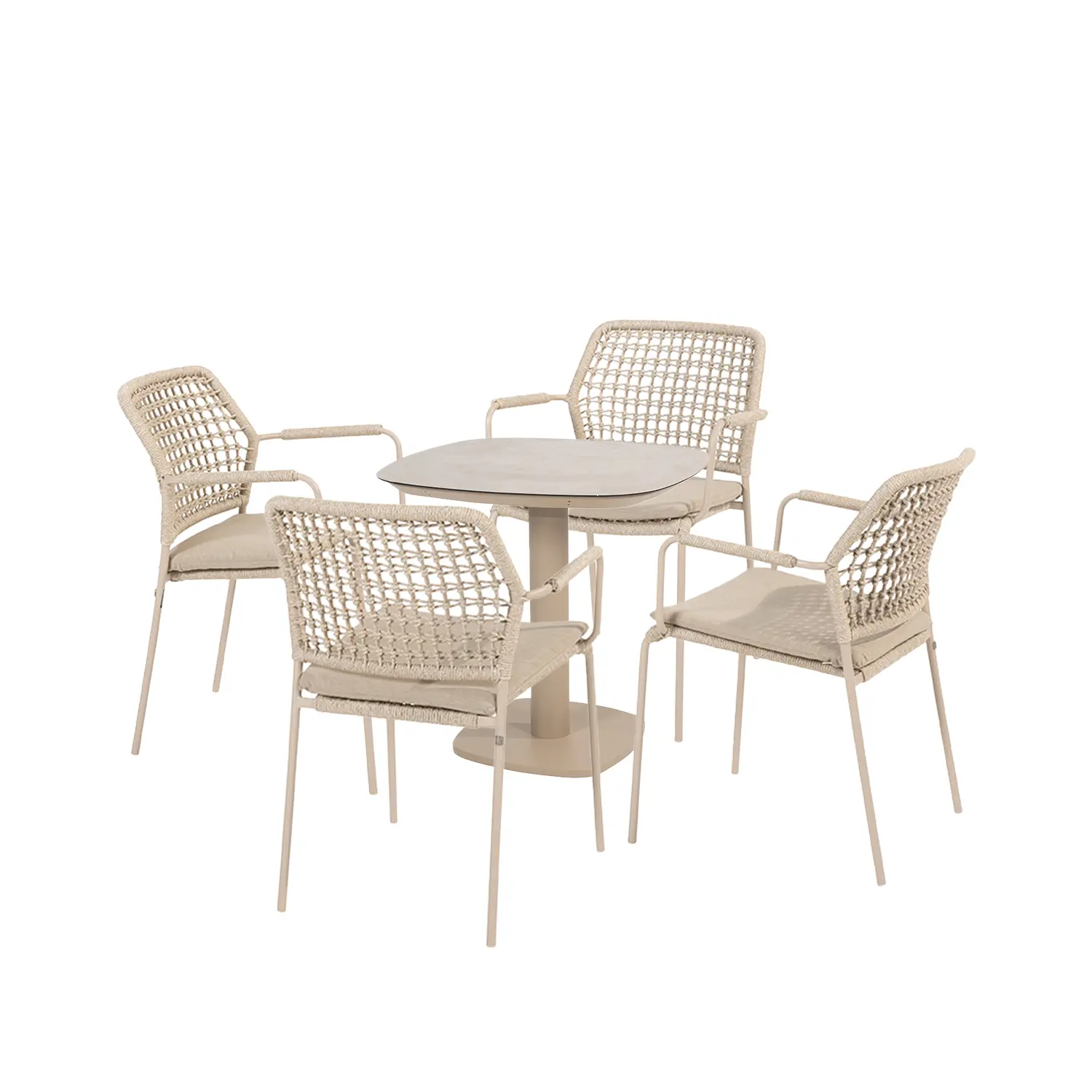 Manolo tafel 75x75x75 cm met 4 Barista stoelen latte