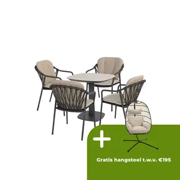Manolo tafel 75x75x75 cm met 4 Manitoba stoelen Antraciet