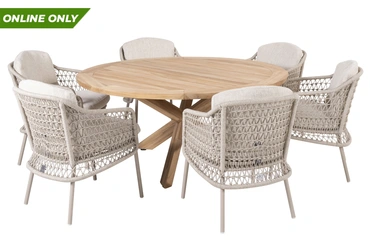 Prado Tafel Teak met 6 Puccini Stoelen, 4 Seasons Outdoor, Tuinmeubels