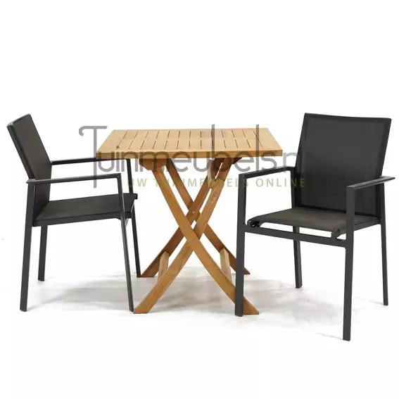 Tuinset Delia Zwart Stapelbaar Met Milton Tafel Vierkant X