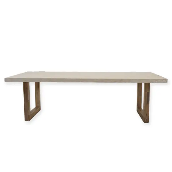 Tuintafel Veltis 250x100cm Travertin met 6x Dining Tuinstoel Bazel Bruin - Tafel schuin, Vita, Tuinmeubels