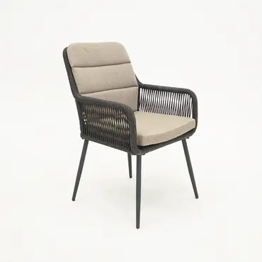 Vita Damian diningstoel zwart met zit en rugkussen voorkant, Vita, tuinmeubels.nl