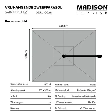 Zweefparasol Saint Tropez Grijs - Specificaties, Madison, Tuinmeubels